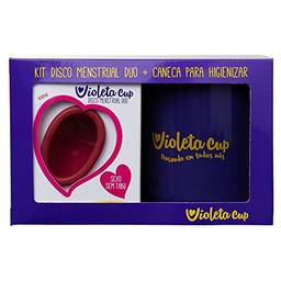 Kit Disco Menstrual Duo Mini + Caneca Higienizadora, Cor Vermelho, Para Colo do Útero Médio E/Ou Baixo, Violeta Cup