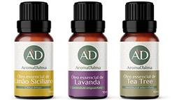 Kit 3 Óleo Essencial para Aromaterapia - Lavanda, Limão Siciliano e Tea Tree (Melaleuca) | Lavanda relaxa. Limão Traz Foco e Tea Tree é estimulante - Aroma D’alma