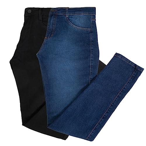 Kit 2 Calças Jeans Skinny Slim Masculina Plus Size (52, Escura/Preto)