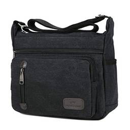 OSALADI Bolsa carteiro vintage de lona, bolsa de ombro para homens e mulheres, bolsa para laptop, cáqui, Preto, Size 1