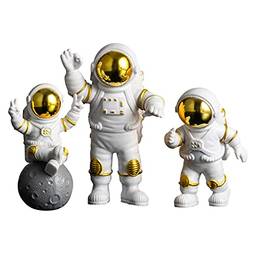 NEWMIND 3 peças ornamento de estátua de boneco de ação de astronauta, prateleira de sala de estar, decoração de escultura de astronauta para peitoril de - Dourado