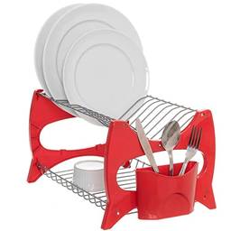 Escorredor de louça Aramado Future para 13 pratos com porta talher Metalic com Vermelho