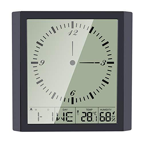 Romacci Termo-higrômetro digital multifuncional Termômetro, higrômetro e relógio quadrado Relógio de parede minimalista com alarme de calendário e indicador de umidade de temperatura interna soneca