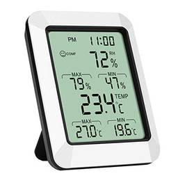 Leeofty Medidor de umidade e temperatura inteligente com display digital LCD Termômetro Higrômetro com alarme de tempo máx. / Min. Valor Função Termo-higrômetro Medidor de temperatura interno, medidor