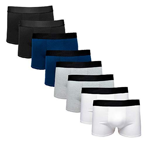 Kit Com 8 Cuecas Boxer Cotton Confort Masculina Part.B (Branco/Preto/Cinza/Azul, G)