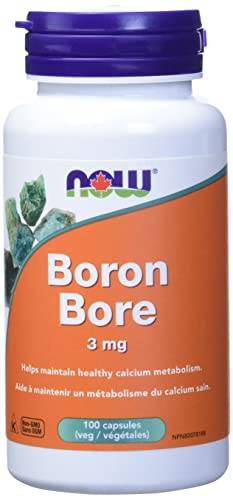 Suplementos NOW, boro 3 mg (glicina bororgânica), auxílio estrutural*, 100 cápsulas veganas