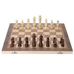 Jogo de tabuleiro de xadrez dobrável, Jogo de tabuleiro magnético de madeira, 3 em 1 Jogo de damas, Enigma multifuncional Xadrez Para crianças e adultos iniciante - 11,4 x 11,4 pol