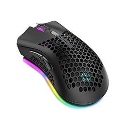 Tomshin Mouse sem fio 2.4G para jogos Mouse recarregável com efeito de luz RGB 3 DPI ajustável oco design Honeycomb preto