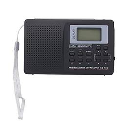 Henniu Rádio FM/AM/SW portátil Multibanda Receptor de rádio digital estéreo Fone de ouvido Exibição de tempo de saída Antena externa com função de despertador