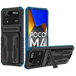 Capa Capinha Anti Impacto para Xiaomi Poco M4 Pro Suporte para Cartão,Poco M4 Pro 4G Capinha forte e Resistente + Película de Vidro (Azul)