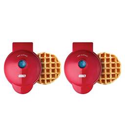 DASH Mini máquina de waffle (pacote com 2) para waffles individuais hash brown, Chaffles Keto com superfícies antiaderentes fáceis de limpar, 10 cm, vermelha
