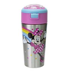 Zak Designs Disney Minnie Mouse Garrafa de Canudo Durável de Aço Inoxidável com Botão de Pressão Tampa Flip Isolamento a Vácuo Mantém Bebidas Frias, Livre de BPA (1 peça), 1 unidade (pacote com 1)