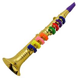 Clarinete musical para instrumentos de sopro para crianças Crianças Clarinete metálico dourado em ABS com 8 teclas coloridas