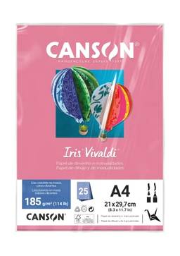 CANSON Iris Vivaldi, Papel Colorido A4 em Pacote de 25 Folhas Soltas, Gramatura 185 g/m², Cor Rosa Chiclete (85)