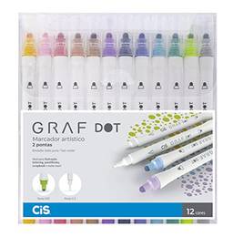 Marcador Graf Soft Dot CIS, Ponta Dupla (Dot e 0.5mm), Estojo com 12 cores, Multicor, 52.7445