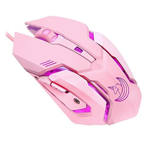 Homyl Mouse para computador, laptop, jogos, com 6 botões, USB, luz LED, óptico, com fio, rosa