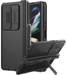 Capa para Samsung Galaxy Z Fold 4 com suporte e capa de câmera deslizante, proteção de dobradiça com suporte de caneta S capa protetora 360° tudo incluso para Samsung Galaxy Z Fold 4 5G (preta)