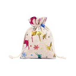 Sacos de Natal Healifty para doces de 10 peças criativas de sacos de juta com cordão, bolsa de presente para lembrancinhas de festa de doces para embalagem de presente (Alce de neve colorido)