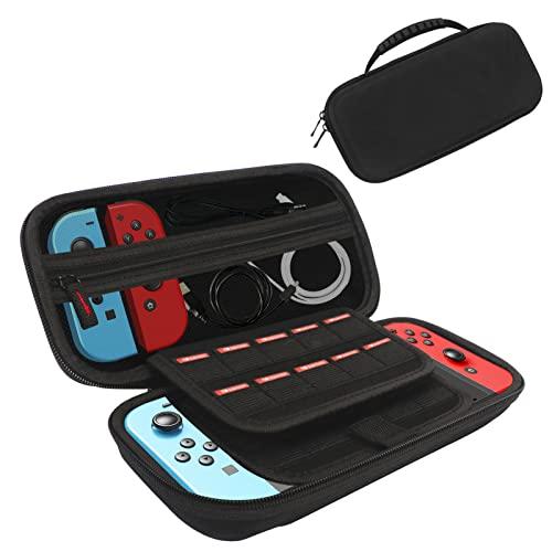 FYY Estojo de transporte para Nintendo Switch/Switch OLED, bolsa de viagem rígida portátil com 20 compartimentos para cartão de jogo, bolso com zíper para console Nintendo Switch e acessórios preto