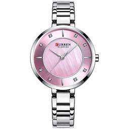 Romacci 9051 Relógio feminino de quartzo cronógrafo moda casual pulseira de aço inoxidável relógio de pulso feminino