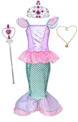 Cotrio Roupas de sereia para meninas fantasia de princesa festa de aniversário vestido de sereia de Halloween com 3 peças de acessórios 6-7 anos rosa