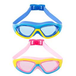 Óculos de natação infantil LIOOBO 2 peças à prova d 'água antiembaçante para crianças treinamento de natação (azul/rosa)