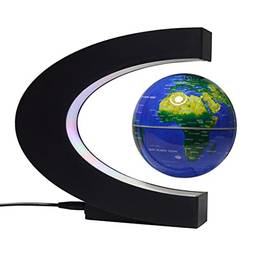 Mibee Globo flutuante de levitação magnética de 3 polegadas com base em forma de C e luzes LED para o ensino de decoração de mesa de escritório em casa