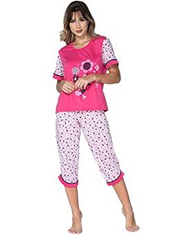 Pijama Feminino Pescador Bermuda Adulto Blusa Calça Curta Inverno Barato Cor:Rosa;Tamanho:GG