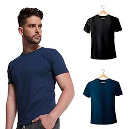 Kit com 2 Camisetas Premium Gola Redonda Slim Fit Preta e Azul - Polo Match (G)