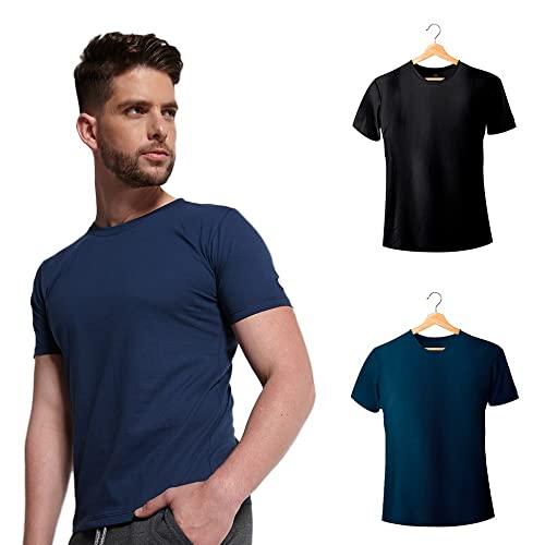 Kit com 2 Camisetas Premium Gola Redonda Slim Fit Preta e Azul - Polo Match (M)