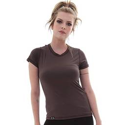 Camiseta UV Protection Feminina Manga Curta UV50+ Tecido Ice Dry Fit Secagem Rápida – EGG Marrom