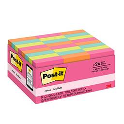 Minibloco Post-it, 3,8 x 5 cm, 24 blocos, notas adesivas favoritas número 1 dos EUA, coleção Cape Town, cores brilhantes (magenta, rosa, azul, verde), remoção limpa, reciclável (653-24ANVAD)