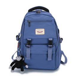 Mochila escolar casual para meninas e meninos com alça, mochila de nylon, mochila escolar e bolsa para laptop, Azul, No pendant