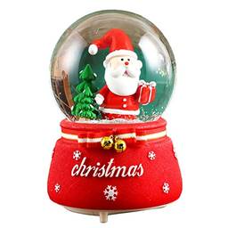 Heave Globo de neve de música, globos de neve de Natal, caixa muusica giratória para tema de Natal, globo de neve musical com luzes de resina, Papai Noel, árvore de Natal, decoração de neve, 3 M