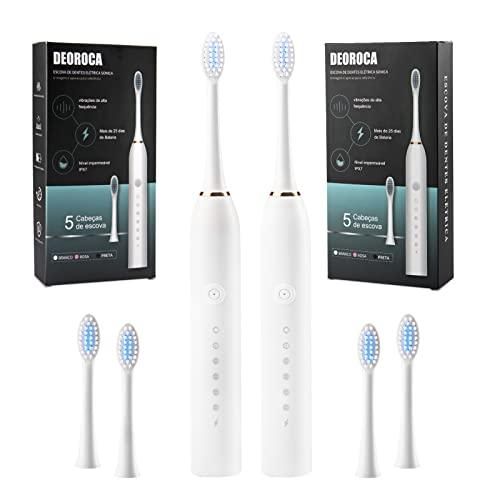 Escova Dental Elétrica sem fio, 6 Modos de Limpeza, Escova de Dentes Recarregável via USB, Tecnologica Sônica Vibratória, Ultra Clareamento (Branco)