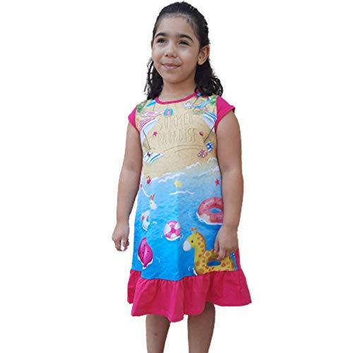 Vestido Infantil Menina Estampado Malha Casual Dia Dia Manga Curta Boca Grande (10)