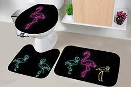 Jogo de Tapete Para Banheiro 3 Peças - Estampa digital (Flamingo Neon)