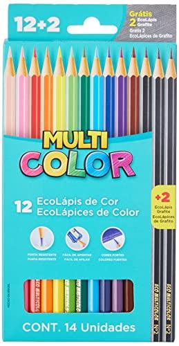 Ecolapis cor, Faber-Castell, multicolor super, 11.1200N+2G, 12 cores + 2 lapis, 14 unidades, Multicor
