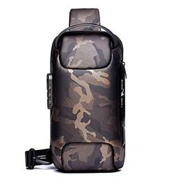 Bolsa tiracolo masculina impermeável USB Oxford, bolsa tiracolo antirroubo, mochila multifuncional, Camuflagem, One_Size, Clássico
