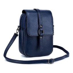 Bolsa para celular de couro legítimo vintage para mulheres retrô acolchoada tamanho pequeno transversal bolsa para meninas, Azul, P