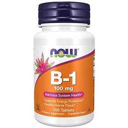 Suplementos NOW, vitamina B1 100 mg, produção de energia*, saúde do sistema nervoso*, 100 comprimidos