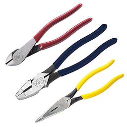 Klein Tools Conjunto de ferramentas 80020 com alicates de técnicos, cortadores diagonais e alicates de ponta longa, com facas endurecidas por indução, 3 peças