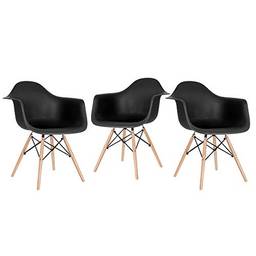 Kit - 3 x cadeiras Eames Daw - Preto - Madeira clara