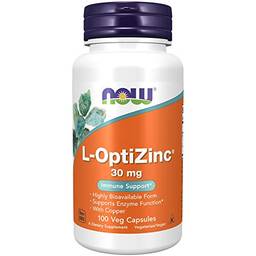 Suplementos NOW, L-OptiZinc® 30 mg com cobre, fórmula altamente biodisponível, auxílio imunológico*, 100 cápsulas veganas