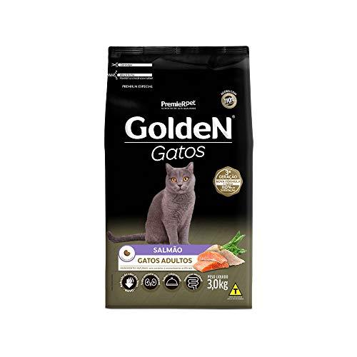 Ração Golden para Gatos Adultos Sabor Salmão - 3kg Premier Pet para Todas Todos os tamanhos de raça Adulto -