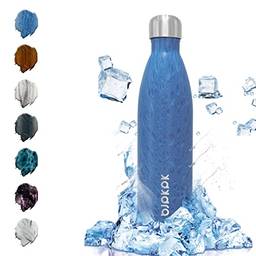 BJPKPK Garrafa de água de aço inoxidável - 740 ml - Garrafa isolada a vácuo de parede dupla - Madeira - Azul gelo, cola25woodIce Blue