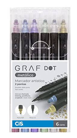 Marcador Graf Soft Dot CIS, Ponta Dupla (Dot e 0.5mm), Estojo com 6 cores metálicas, 52.7446