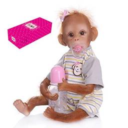 Moniss Boneca realista bebê macaco 16 polegadas 40 cm realista bebê renascido macaco bonecas de arte de pintura detalhada feita à mão com t-shirt de listra amarela