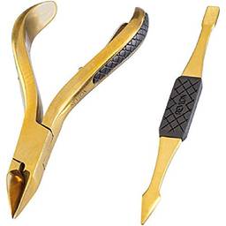 Revlon Conjunto Encravado Série Gold Encravado, inclui pinça de unha e ferramenta de unha de extremidade dupla, revestido de titânio para máxima durabilidade