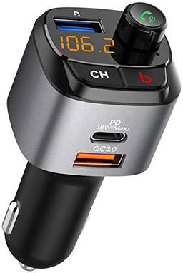TwiHill Bluetooth FM Transmissor para carros, adaptador de áudio sem fio Bluetooth 5.0 para rádio automotivo, reprodutor de música transmissor FM, carregador de carro com carregamento QC3.0, porta Type-C PD 18W de carregamento rápido, 3 portas USB